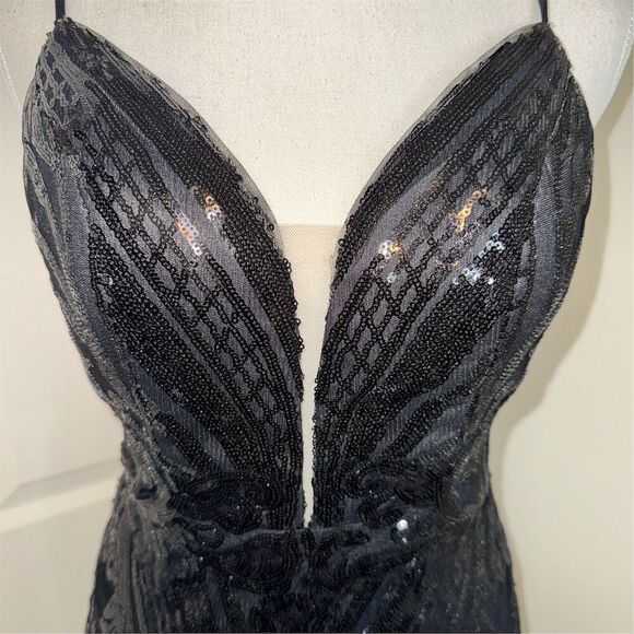 Black Sequin Homecoming Party Date Strapless Mini Dress Crisscross Back Size 2 - Picture 5 of 13